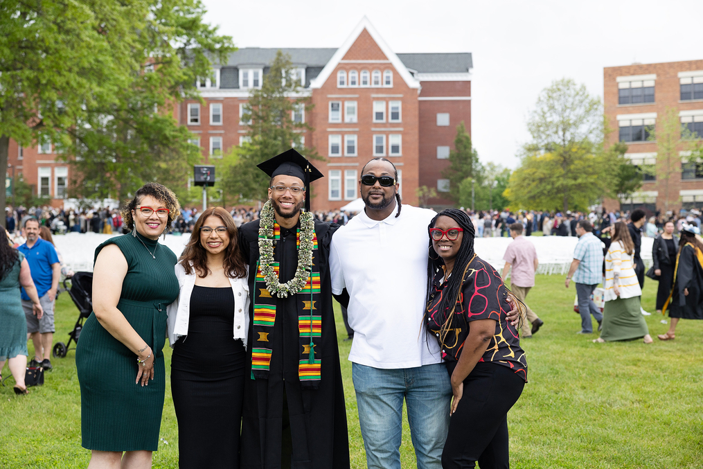 Alijah Ellis with his family at Keuka College's Commencement Ceremony
